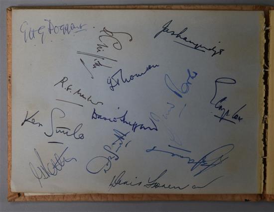 A book of autographs, including cricketers and a signed photo of Denis Compton, 1950s